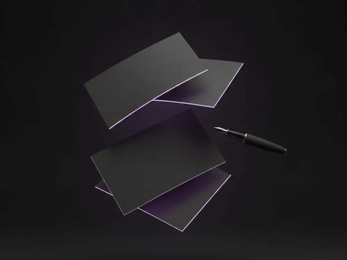 Illustration: manuscript pages floating beside a fountain pen